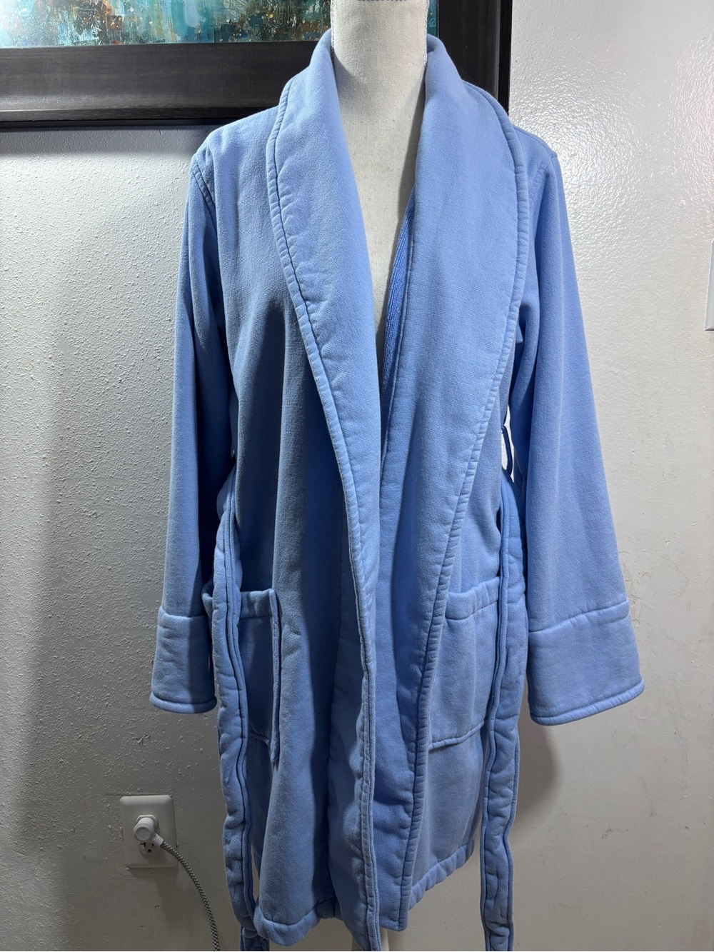 Lands' End Light Blue Fleece Shawl-Collar Robe Coat